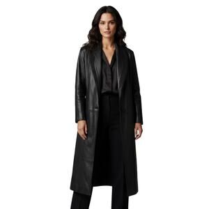 Marco Morani Leather Trench Coat Jacket Womens Size Medium Full Length High-End